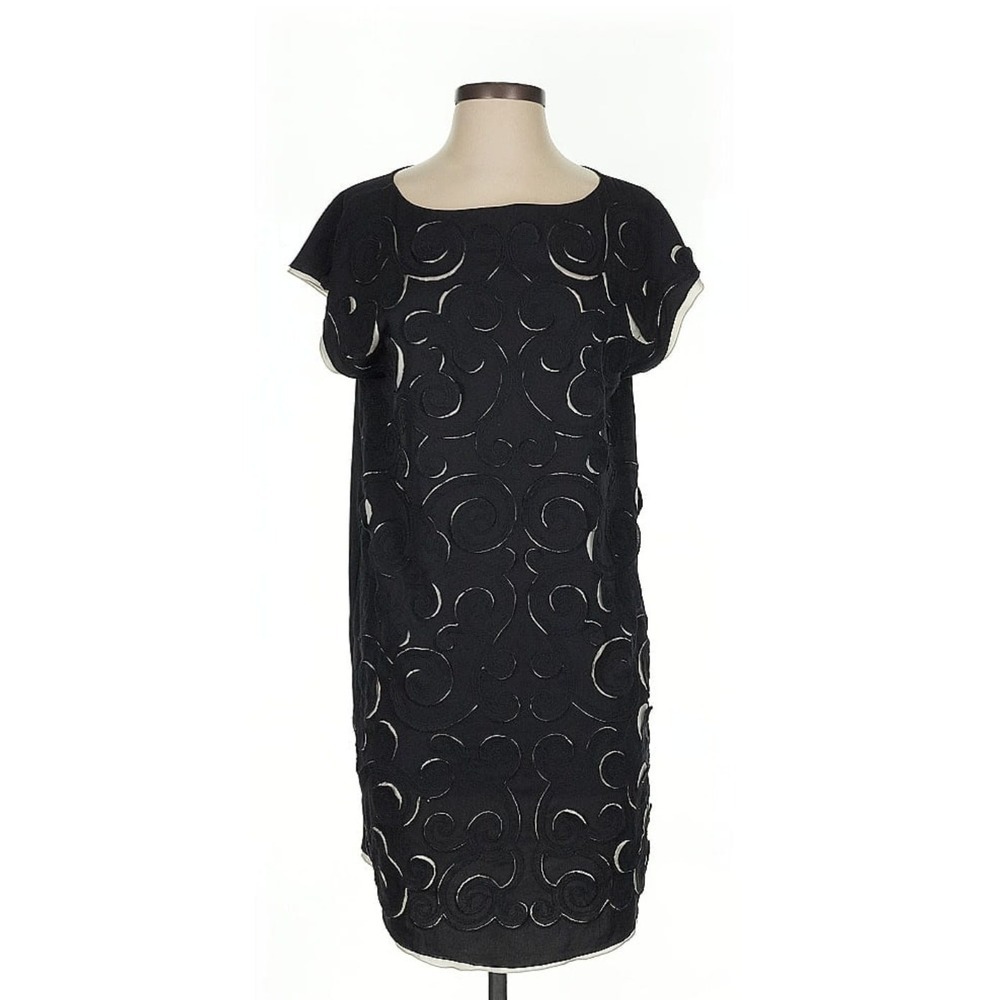 Catherine Malandrino Women's Cocktail Dress Cap Sleeve Cut Out Black Size Small‎